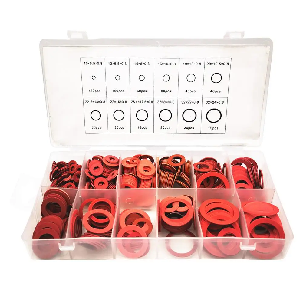 

600pcs 12 Sizes Red Steel Paper Fiber Flat Washer Kit Insulation Washer Gasket Nut & Bolt Set Flat Ring Seal Assortment Kit new