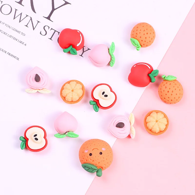 

20PCS Mix Cute Mini Fruit Peach Apple Orange Flat Back Resin Cabochons Scrapbooking Girls DIY Jewelry Decoration Accessories