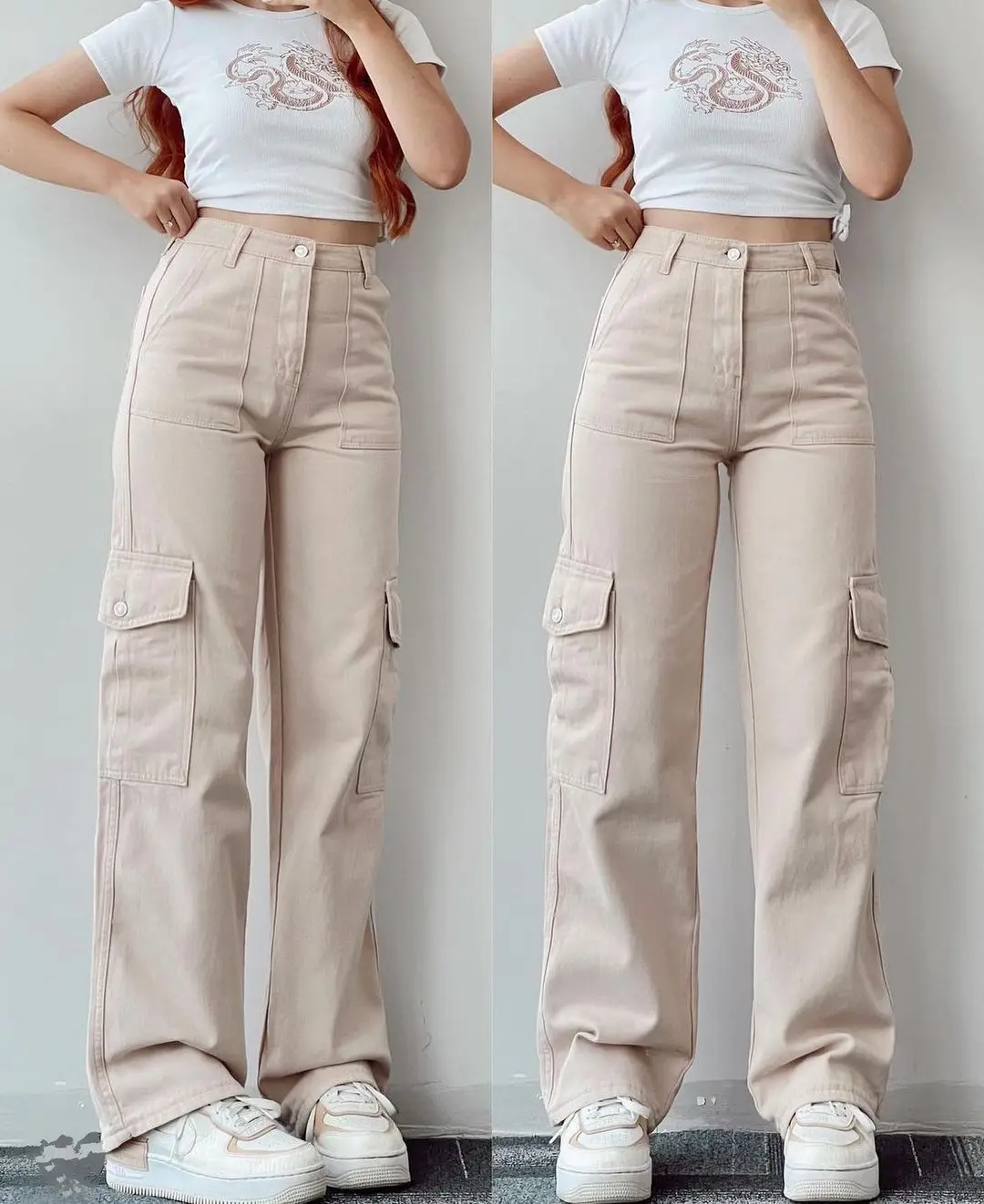 

New Women Joker Casual Pants Waist Three-dimensional Pocket Pants Waist Overalls Collect waist shape