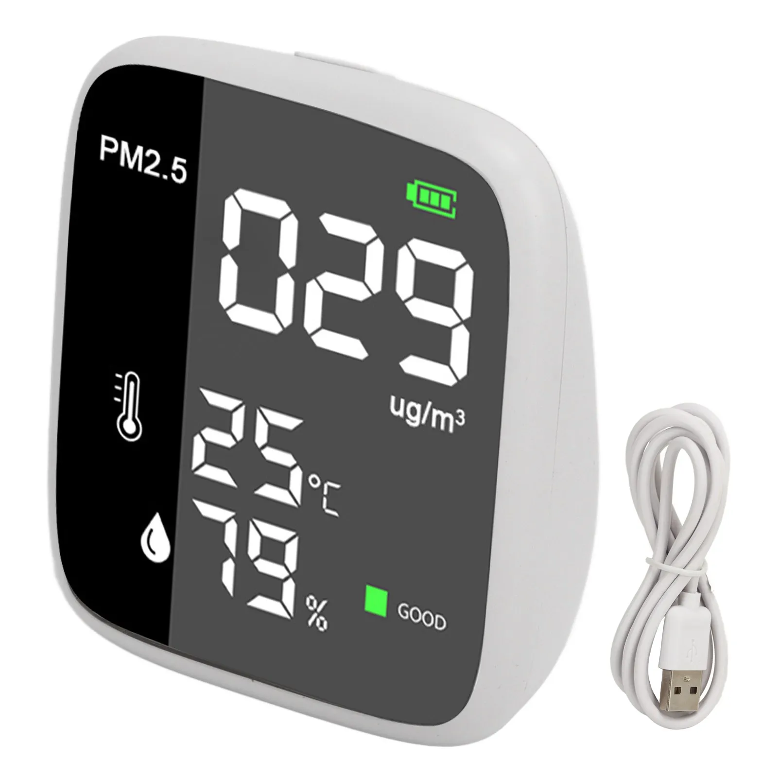 

Indoor Air Quality Meter 3 in 1 PM2.5 Air Quality Monitor Reasonable Inlet Outlet Duct HD LCD Screen with Prompt Alarm for Home