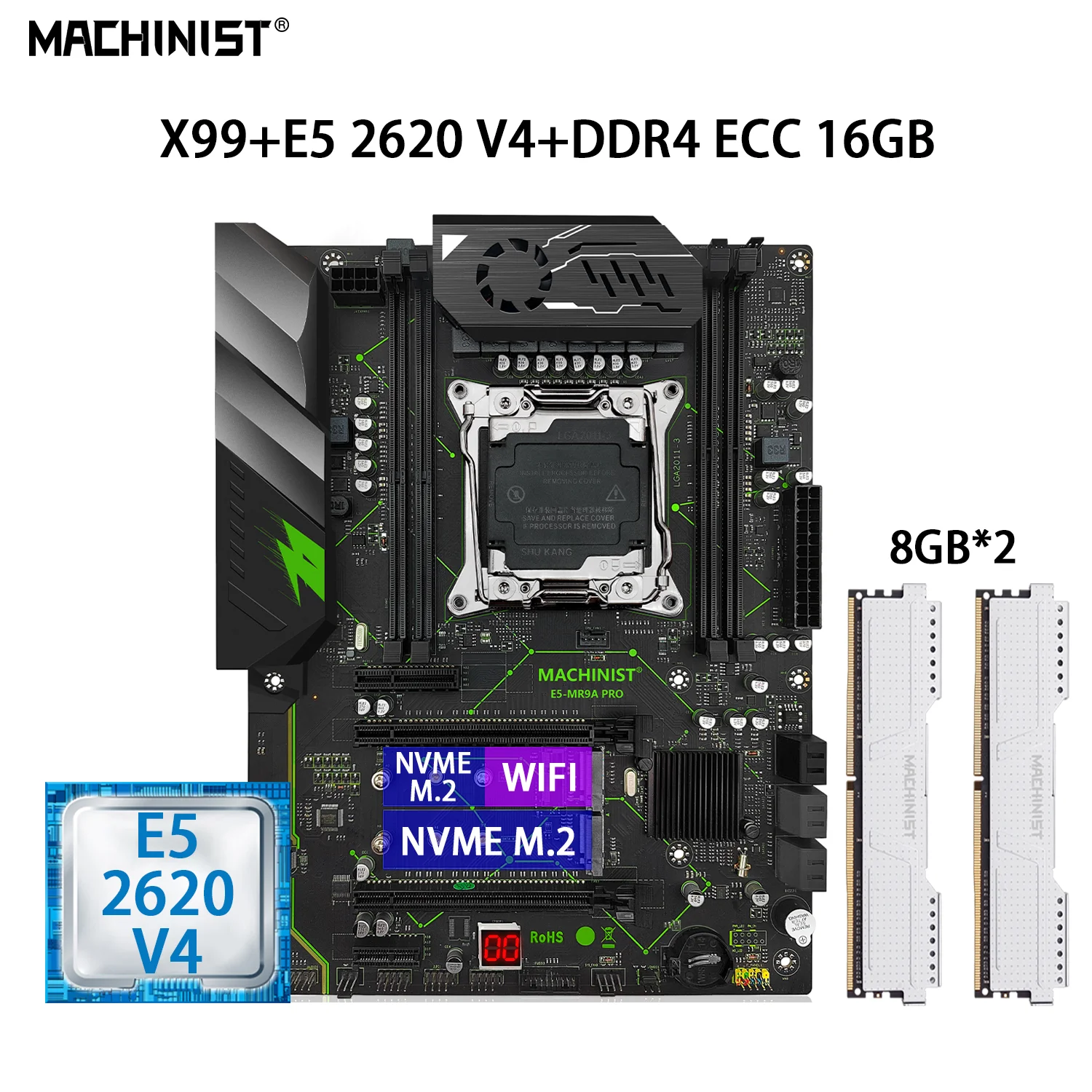 

MACHINIST X99 материнская плата LGA 2011-3 с комплектом процессоров Xeon E5 2620 V4 CPU 2*8 ГБ = 16 Гб DDR4 ECC ОЗУ ATX четырехканальная MR9A