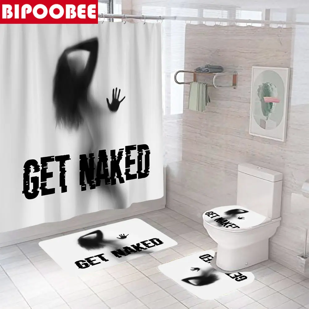 

Get Naked Shower Curtains 3D Sexy Girl Shadow Bathroom Curtain Toilet Lid Cover Non Slip Carpet Bath Mats Rugs Home Decor