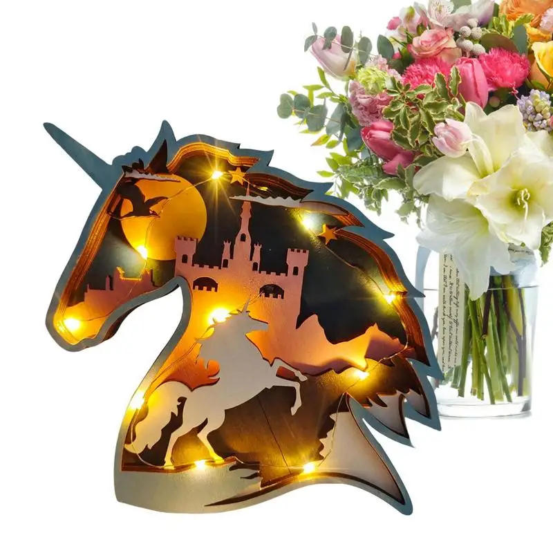 

Creative Wood Craft Wood Carving Animal Tabletop Ornaments With Lights 3D Animal Ornament Cute Animal Model Home Decoration