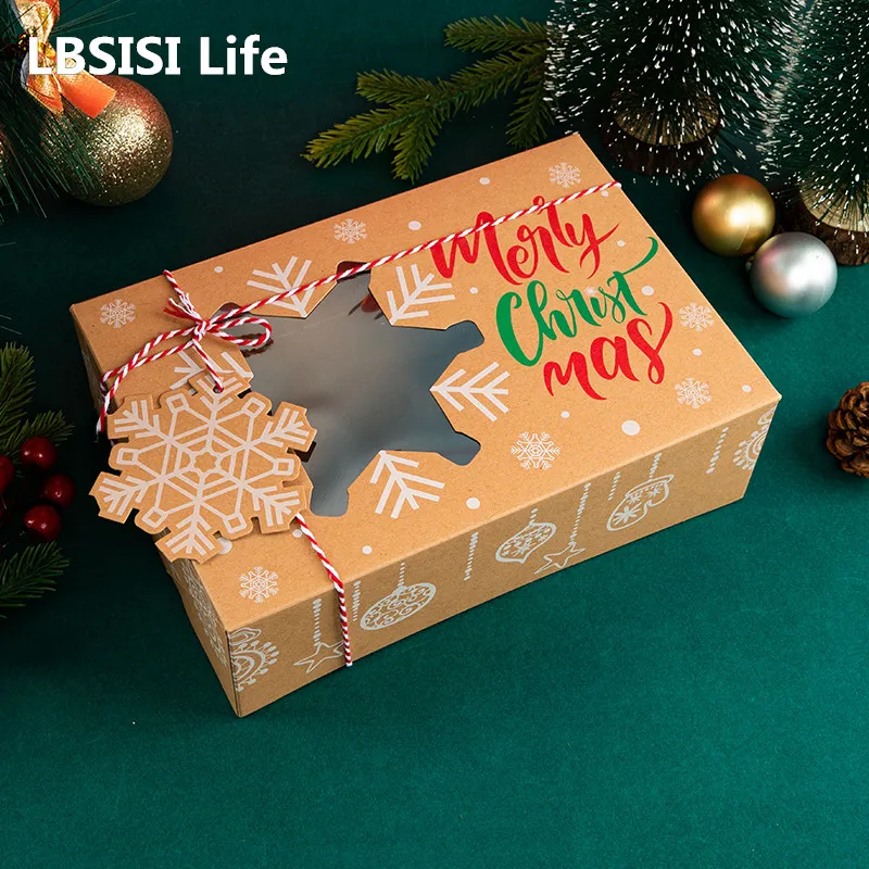 

LBSISI Life 24pcs Christmas Kraft Paper Boxes Nougat Cookie Snack Packaging Decora Santa Favor New Year Event & Party Supplies