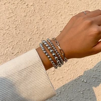 wearing woven beaded jewelry womens metal chain simple hollow bracelet
