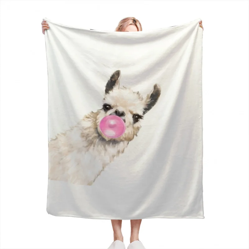 

Sneaky Llama with Bubble Gum Throw Blankets Soft Flannel Fleece Warm Blanket Bed Couch Camping Travel