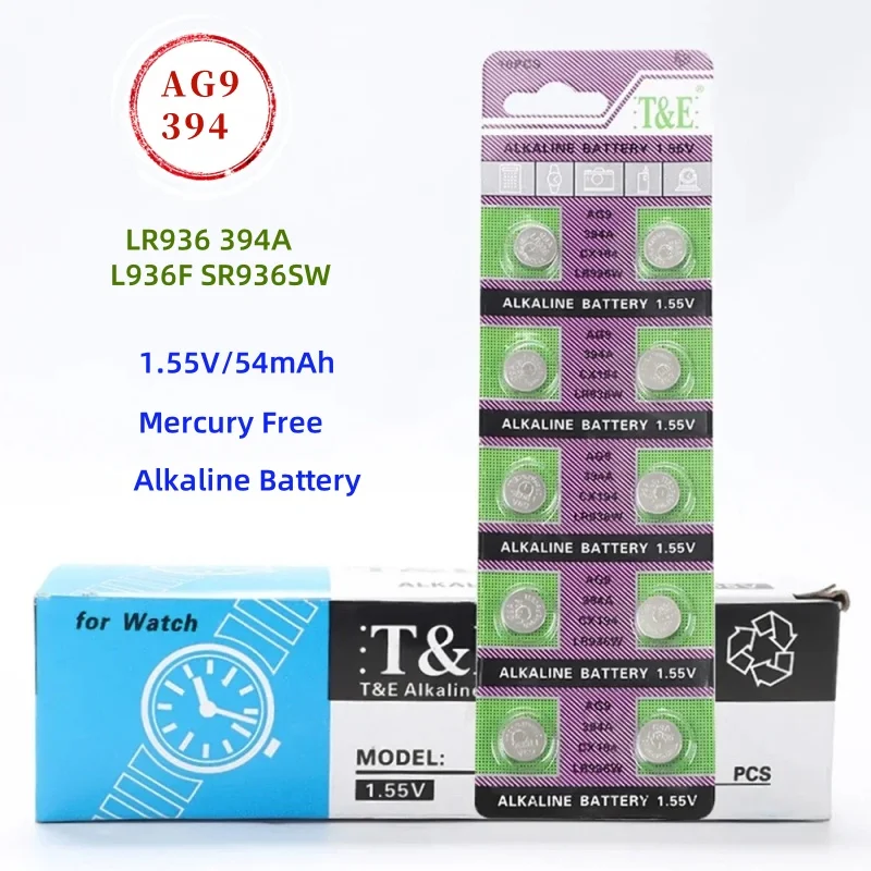 10-100 шт. аккумулятор AG9 394 LR936 394A L936F SR936SW батарейки-таблетки для часов игрушек