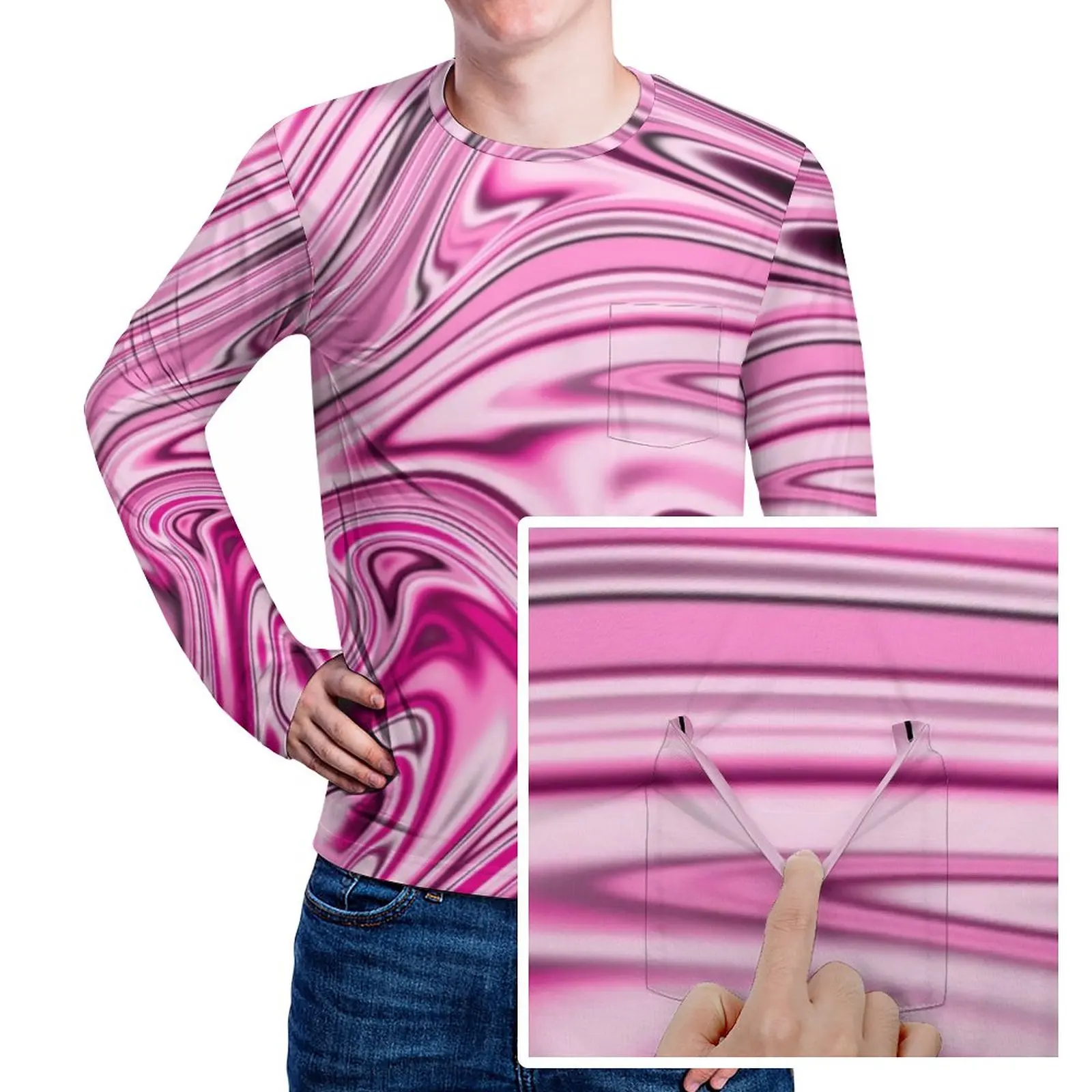 

Футболка с принтом абстрактного искусства жидкого мрамора, модные футболки с карманом, топы с длинным рукавом и рисунком, повседневные футболки оверсайз в стиле эмо