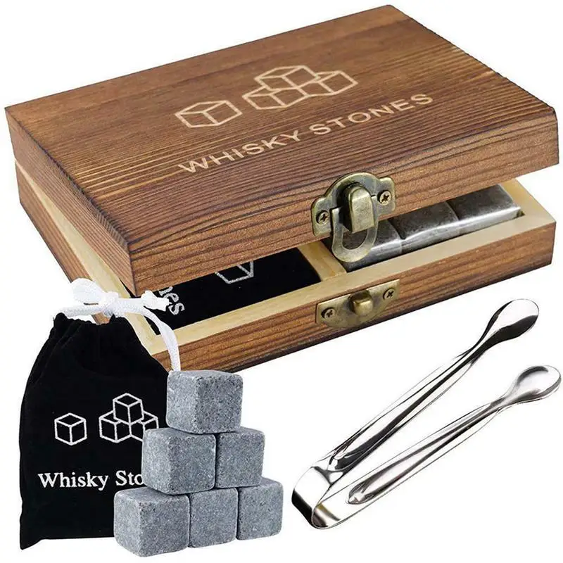 

9 Natural Granite Chilling Stones Whiskey Stones Gift Set Whisky Rocks Reusable Ice Cubes With Tongs Stopper Best Drinking Gift