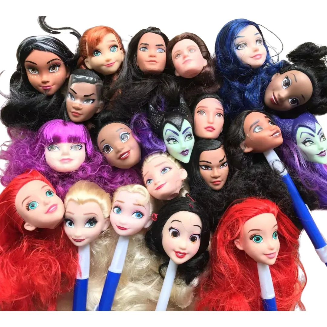 Ful Hair Head Elsa Belle Witch Lady Doll Part Cute Smiles Doll Figure Heads Toys Girl Gifts