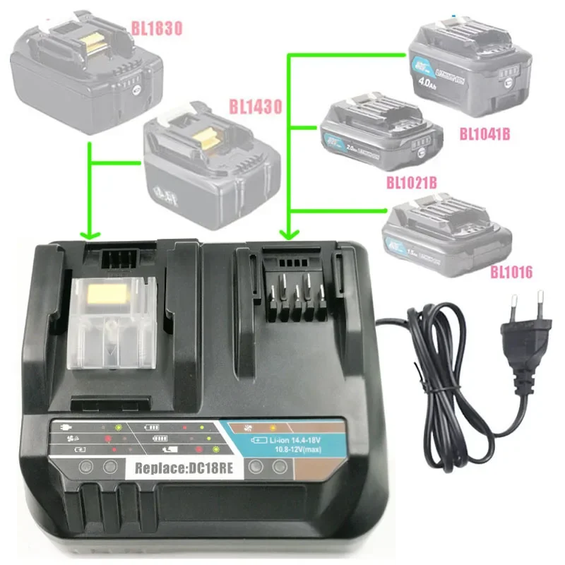 Зарядное устройство для литиевой батареи DC18RE с двумя слотами Makita 18 В 14 4 10 8 12