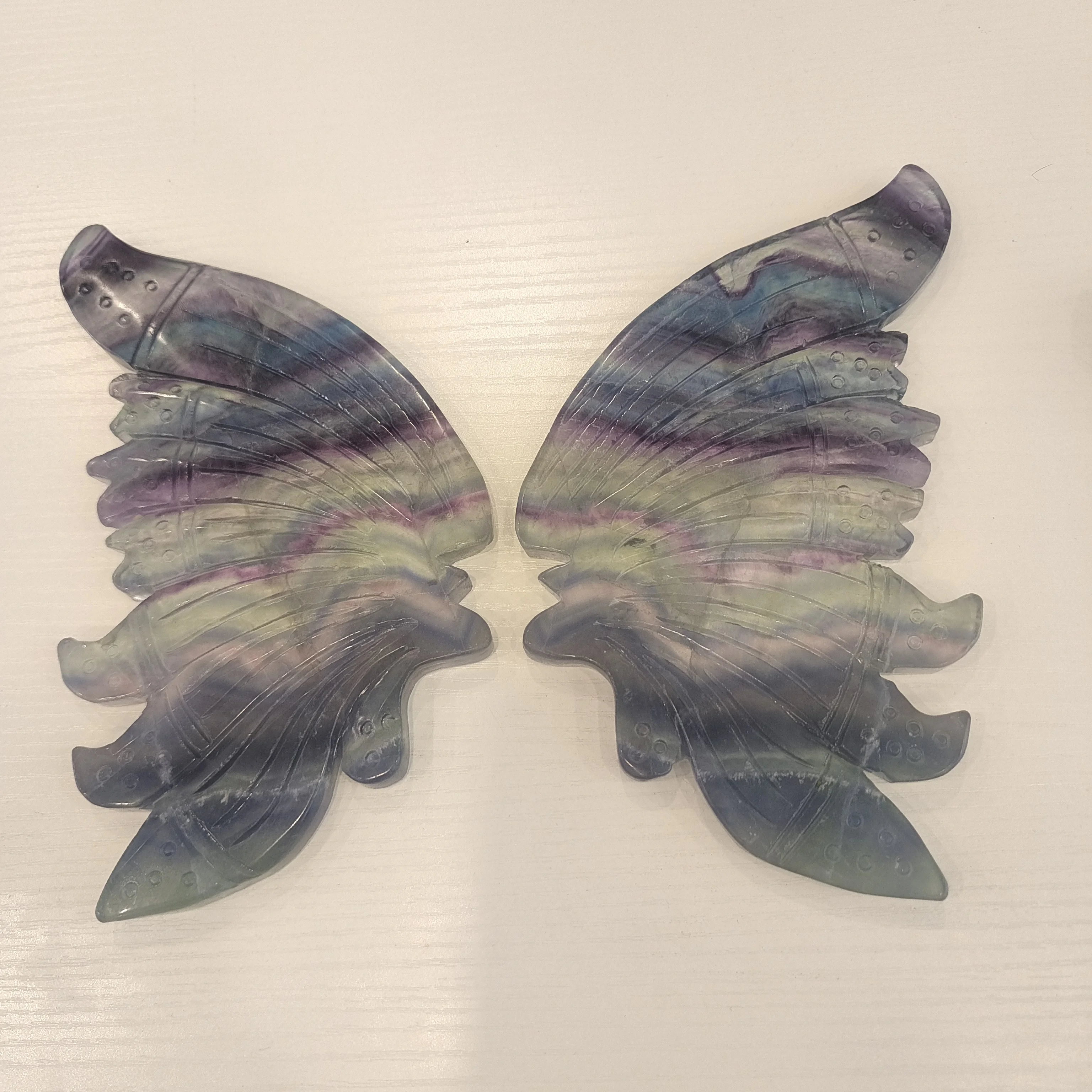 

Natural Fluorite Butterfly Wings, Crystal Carving Crafts, Healing Energy, Lucky Stone, Home Decoration, Birthday Gift, 17-18cm
