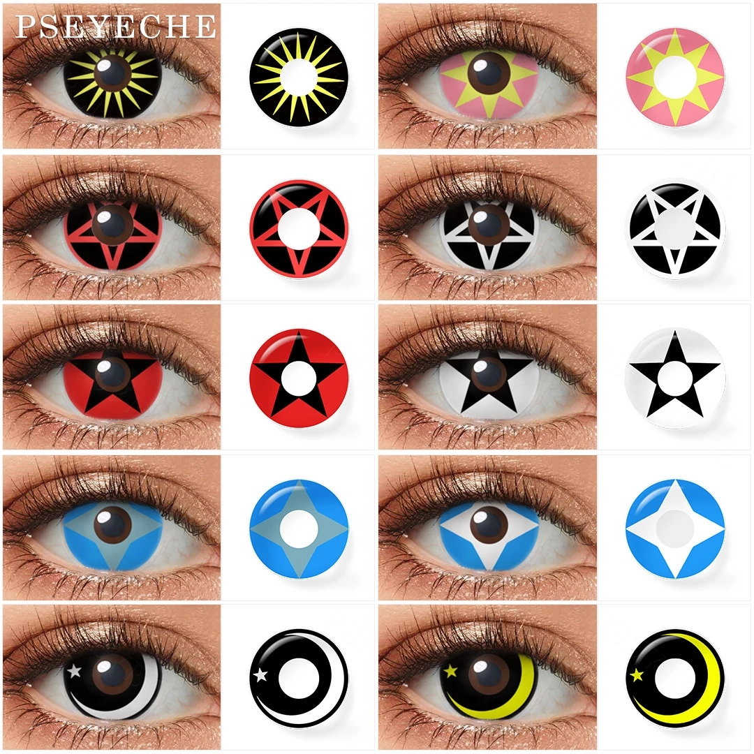

Pseyeche Red Pentagram Cosplay Contact Lens 1 pair Yellow Moon Galaxy Halloween Contact Lens for Eyes Cosplay Anime Accessories