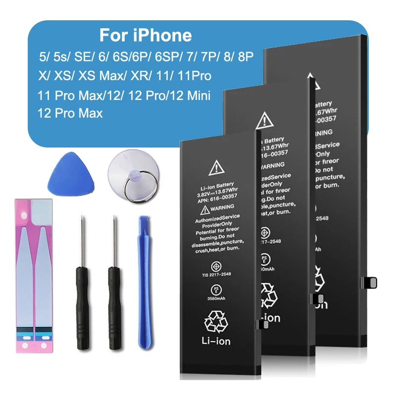 

Battery for iPhone X 6 6s 7 8 plus XR XS Max Rechargeable Battery Pack for iPhone 12 11 pro Max 12mini 5S SE Replacement Bateria