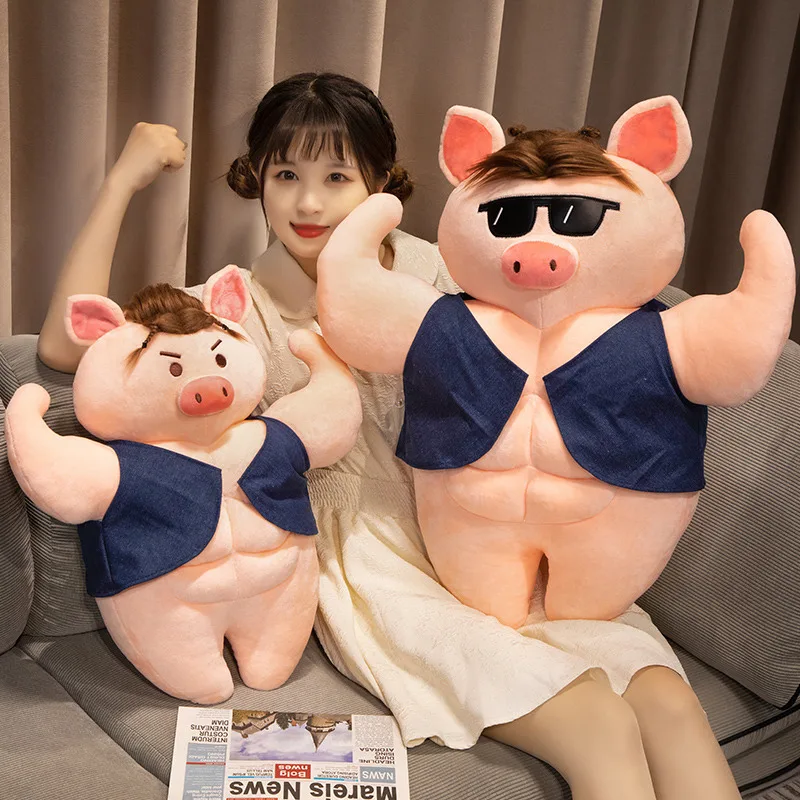 

Cartoon Pig Plush Muscle Pig Man Toy Boyfriend Kawaii's Room Decor Stuffed Pause Office Nap Pillow Sofa Cushion Gift For Girls