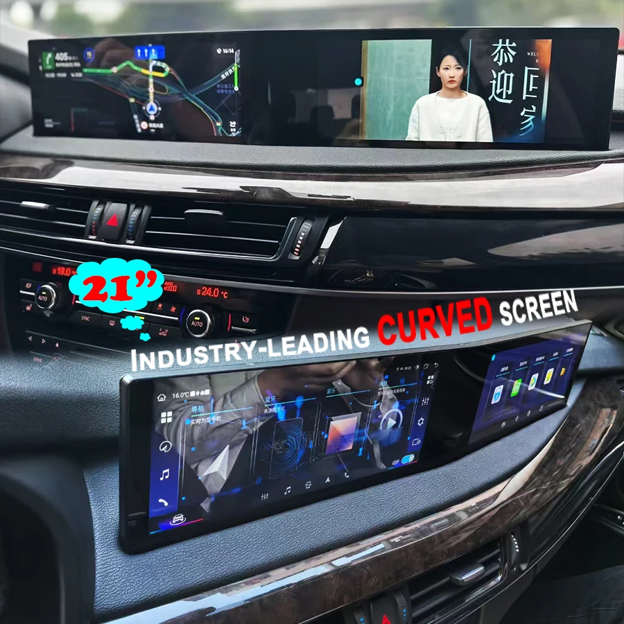 Фото 21-дюймовый автомобильный радиоприемник Android с изогнутым экраном, GPS, мультимедийный видеоплеер для BMW 5 серии F10 F11 X5 X6 NBT 2011-2017, стерео CarPlay №3