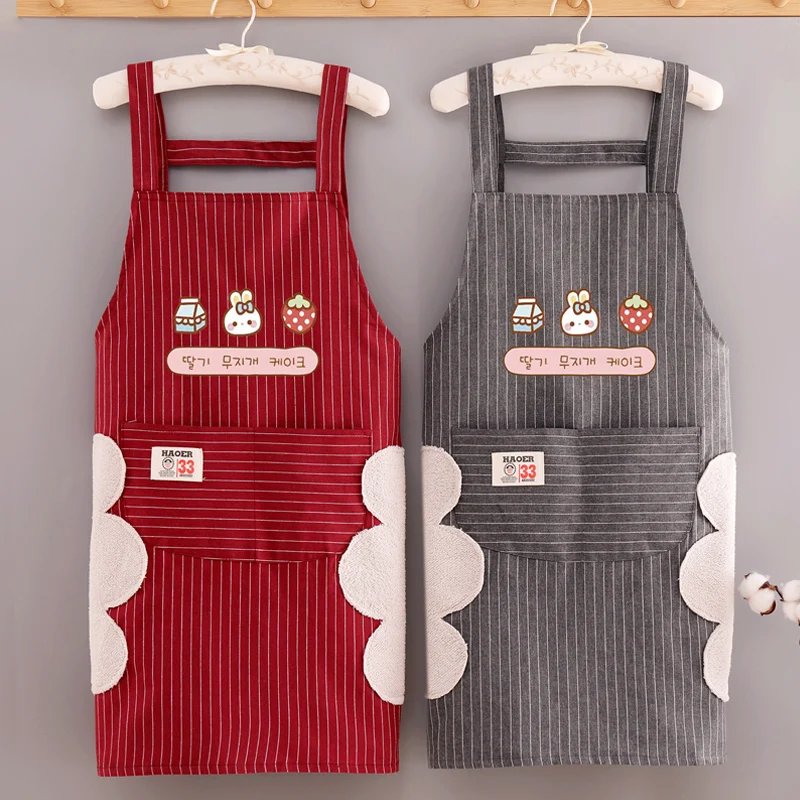 

Cotton apron female cute home kitchen waterproof and oil-proof double-layer fashion cooking work clothes custom apron