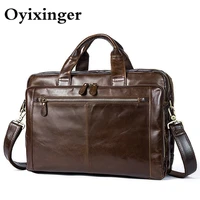oyixinger men briefcases mens bags messenger male genuine leather laptop bags for macbook office bag 14 computer document bag