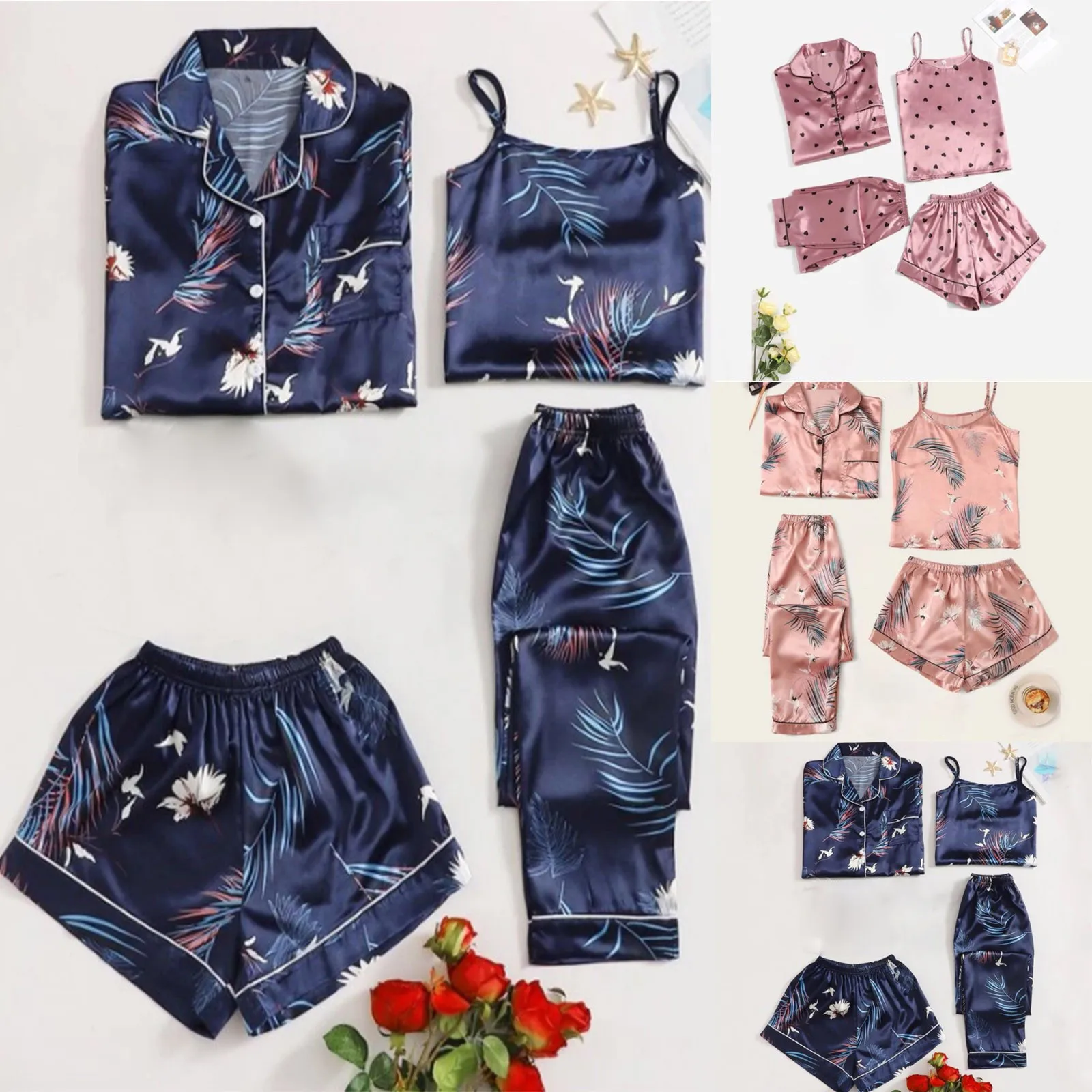 Spring Summer pajama women Silk Satin pajamas set Long sleeve Shirt with Trouser Sleepwear Loungewear Female Pyjamas Suits Mujer