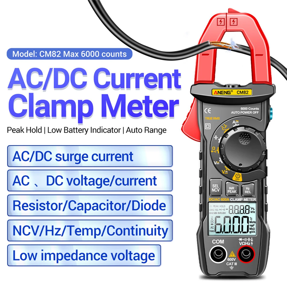 

ANENG 6000 Counts Digital Clamp Meter AC Current Multimeter AC Voltage Ammeter Voltage Tester MC82 Meter