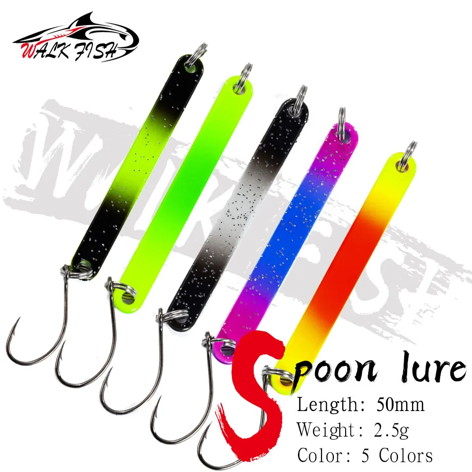 WALK FISH 5PCS PescaTrout Stick Ice Fishing Spoon 5cm 2.5g Colorful Spoon Bait Copper Metal Fishing Lure For Trout Pike Perch