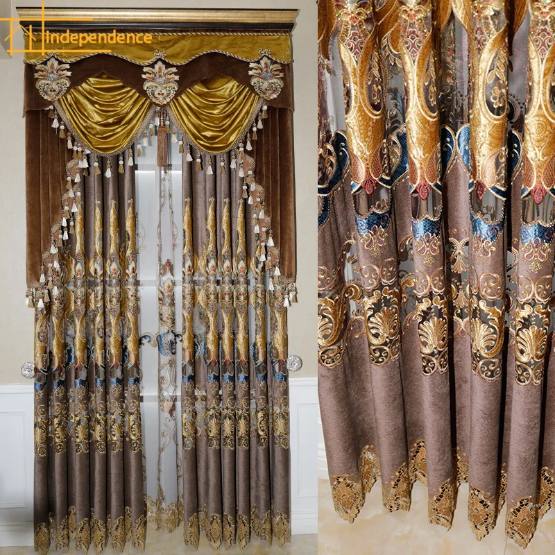 

European-style High-grade Water-soluble Embroidered Flannel Window Screen Curtains for Living Room Bedroom Finished Product