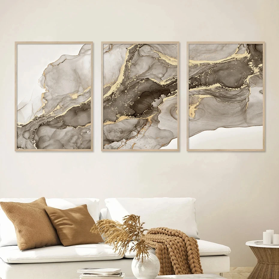 Современные постеры с абстрактным мрамором бежево-серого цвета принты холст