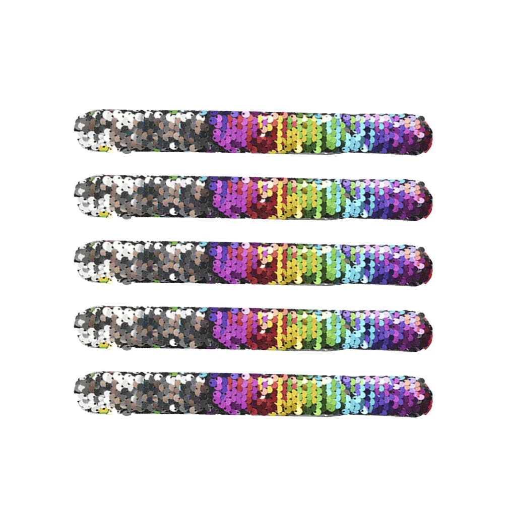 

5Pcs Slap Bracelets Sequins Wristband Bracelets Favors ( Colorful )