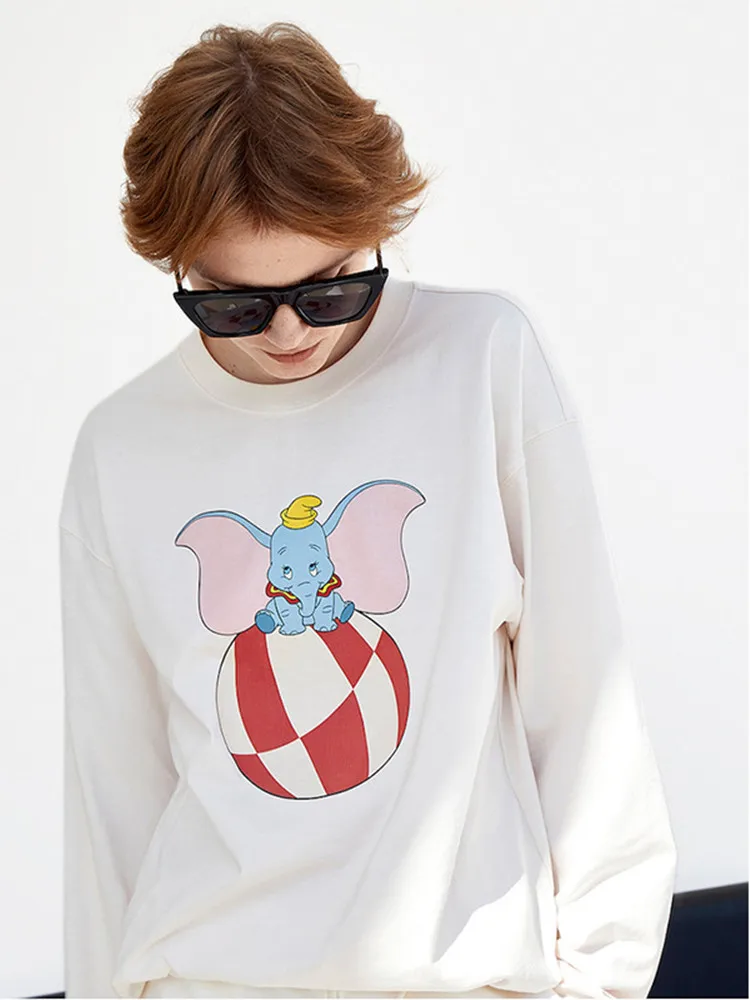 

Dumbo Printed Women's T-Shirt Round Neck Long Sleeve Casual Style Cotton Back Letters Spring 2022 Loose Female Tees