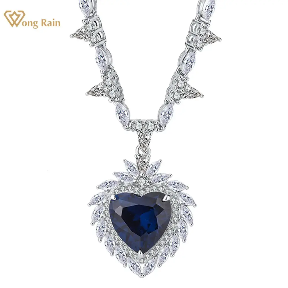 

Wong Rain 100% 925 Sterling Silver Heart Cut Sapphire Ruby High Carbon Diamonds Gemstone Pendant Necklace Fine Jewelry Wholesale