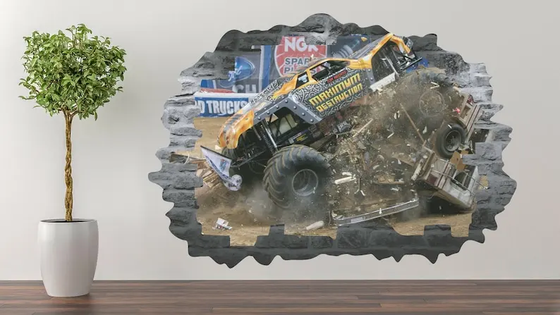 

Monster Truck Wall Decal Room or Game Room Art Decor Sticker Vinyl A-334