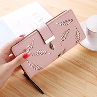 hollow tree leaves long purse pu leather large capacity wallets for women
