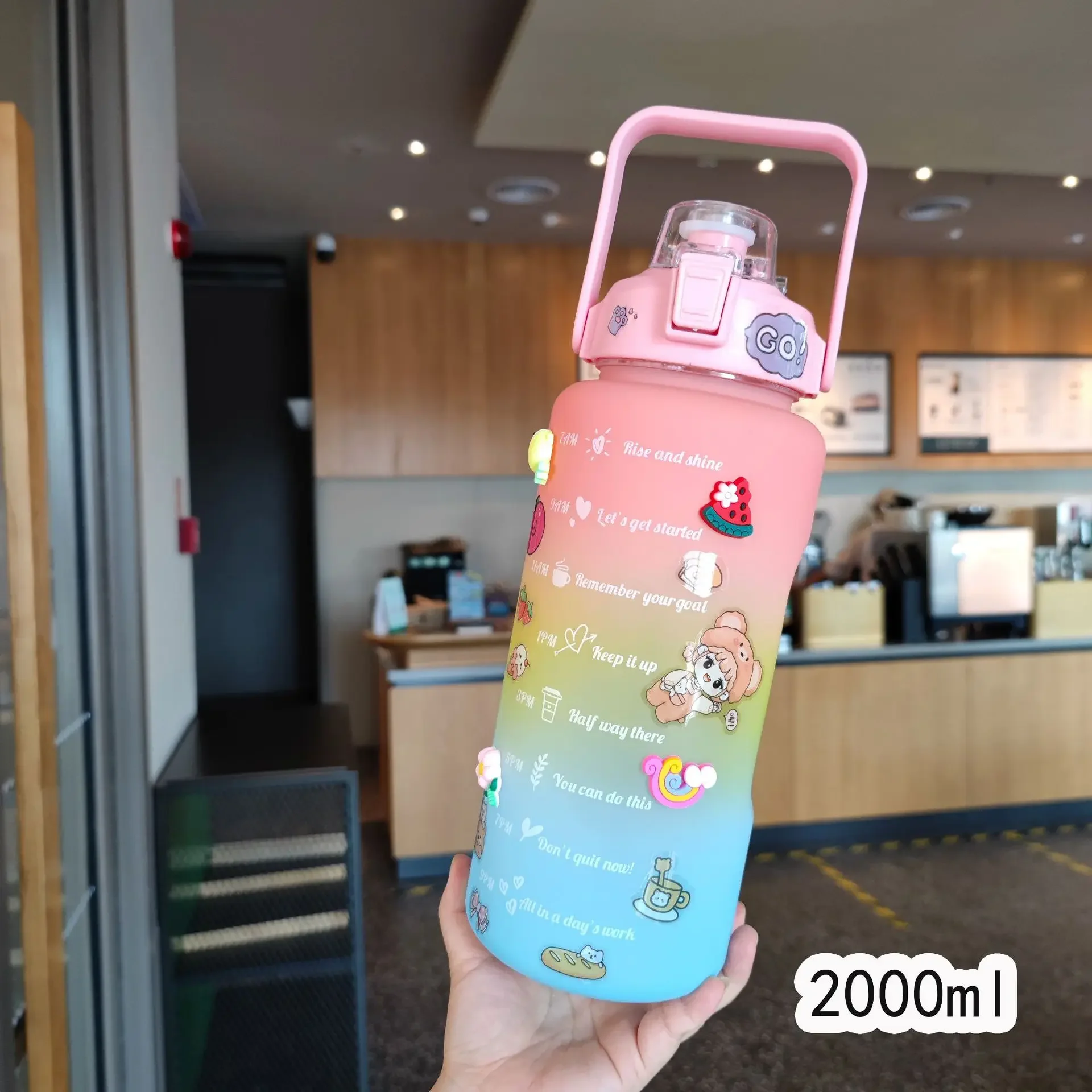 

Бутылка для воды 2 литра, вместительная наклейка, уличная спортивная герметичная матовая чашка с маркером времени, посуда для напитков