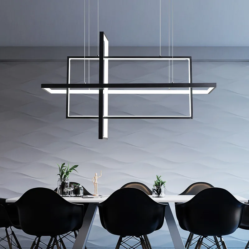 

Pendant Lamp Led Art Chandelier Light Modern Rectangle Lighting Dining Room Home Decor Loft Shop Stair Kitchen Hanging Fixtures