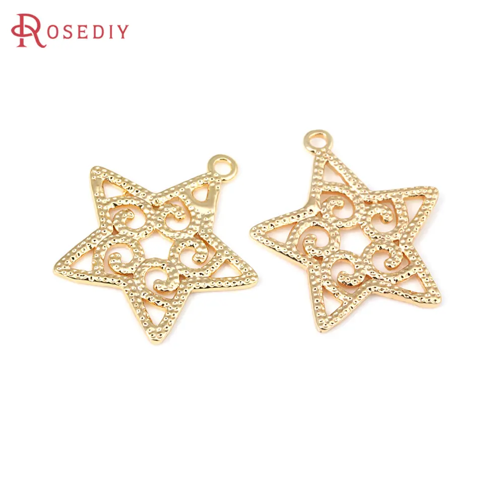 6 шт. 18-каратное золото латунные подвески со звездами высокое качество