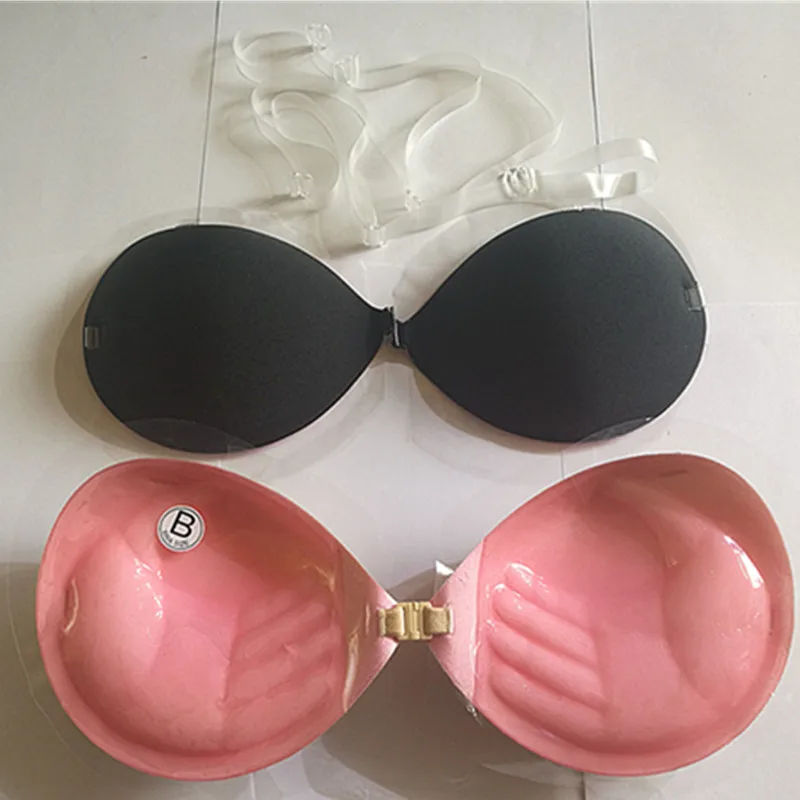 Strapless Seamless Push Up 2 in 1 Color Silicone Self Adhesive Reusable Invisible bra with clear straps