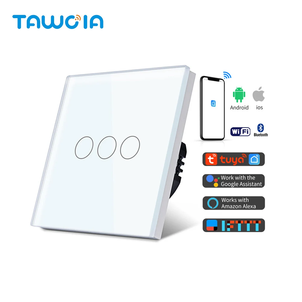 

TAWOIA Wifi Touch Switch EU Russia Standard Single Line 3 Gang 1way Tuya Smart Switches Light Switch For Home Improvement