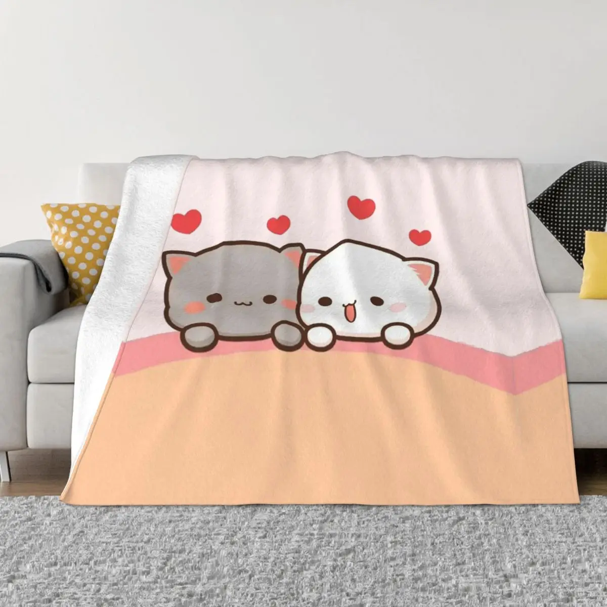 

Peach And Goma Mochi Friendes Love Each Other Blanket Flannel Cat Cozy Soft FLeece Bedspread