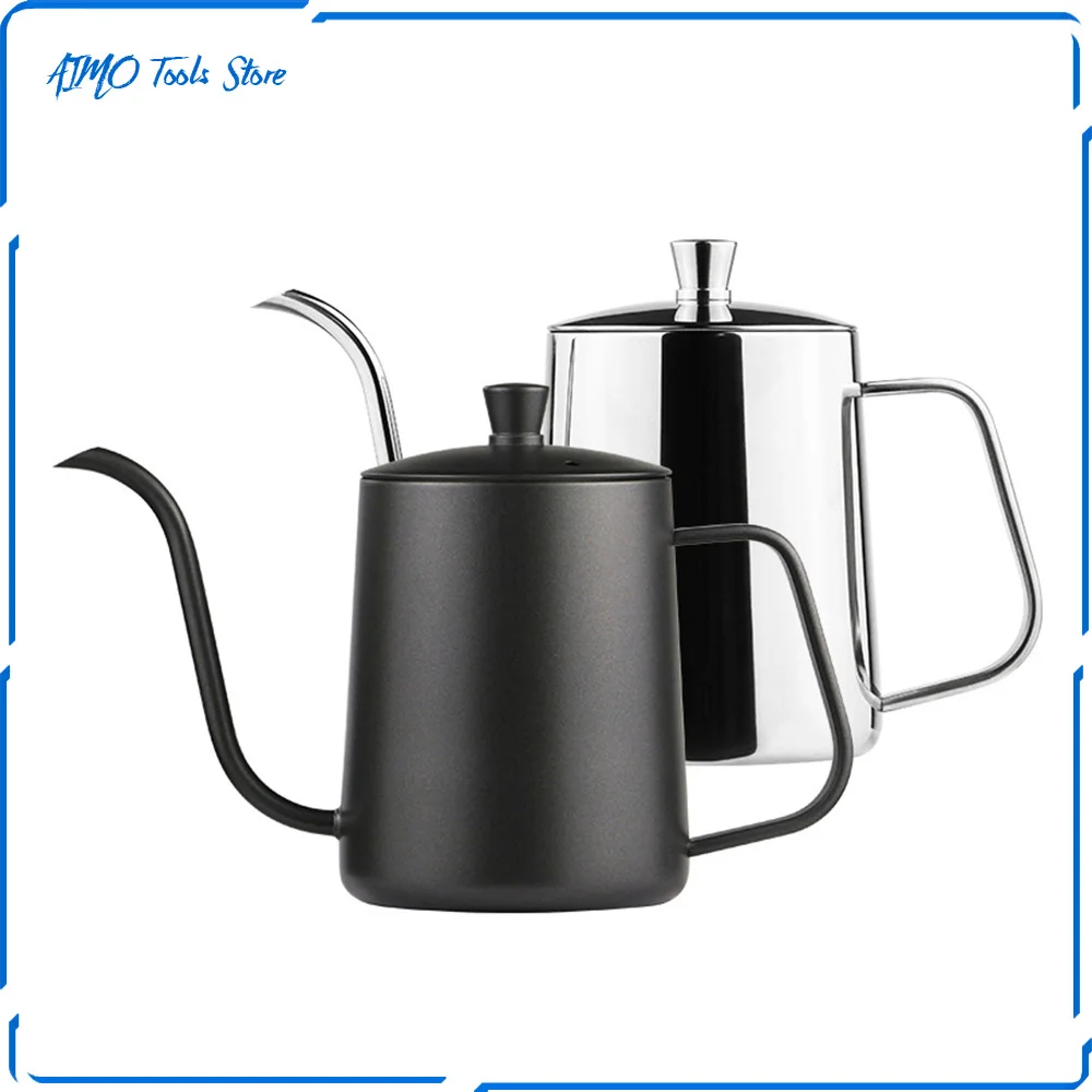 

600ml coffee hand brewing pot thickened 304 stainless steel fine mouth coffee pot hanging ear pot with cover black/silver