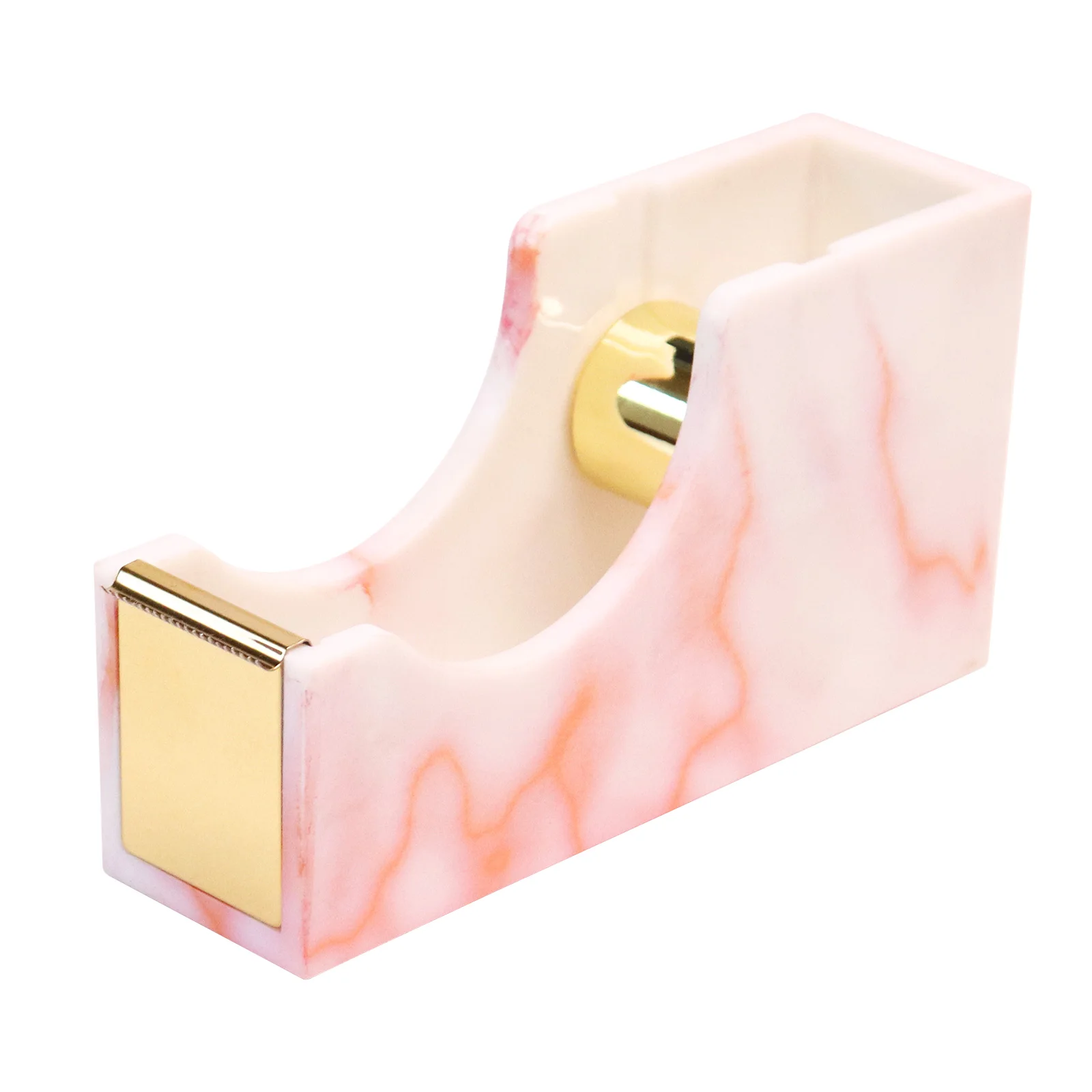 Pink Marbled Washi Tape Dispenser Non-Slip Base Design Gold Stainless Steel Metal Blade School Office Stationery Supplies