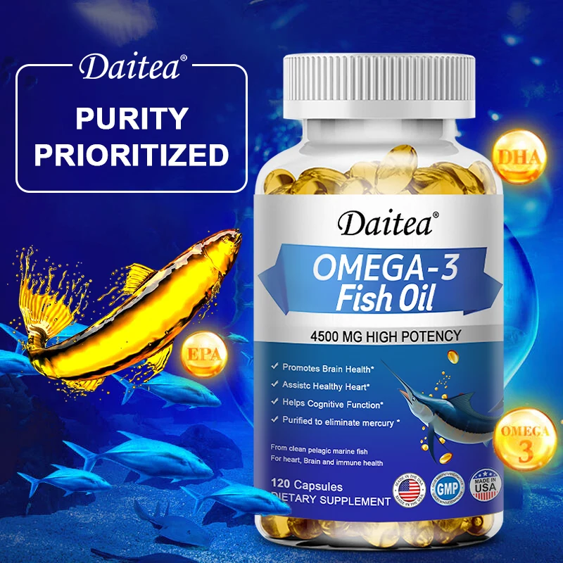 

Omega 3 Fish Oil Capsules - Supports Brain and Nervous System, Cardiovascular Health, Improves Skin and Hair, Antioxidants