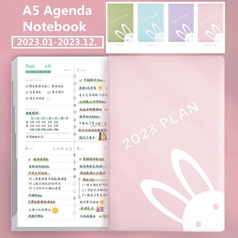 

2023 Agenda Planner Notebook Weekly Monthly Diary Journal Schedule Book School Office Supplies Kawaii Stationery Goal Habit