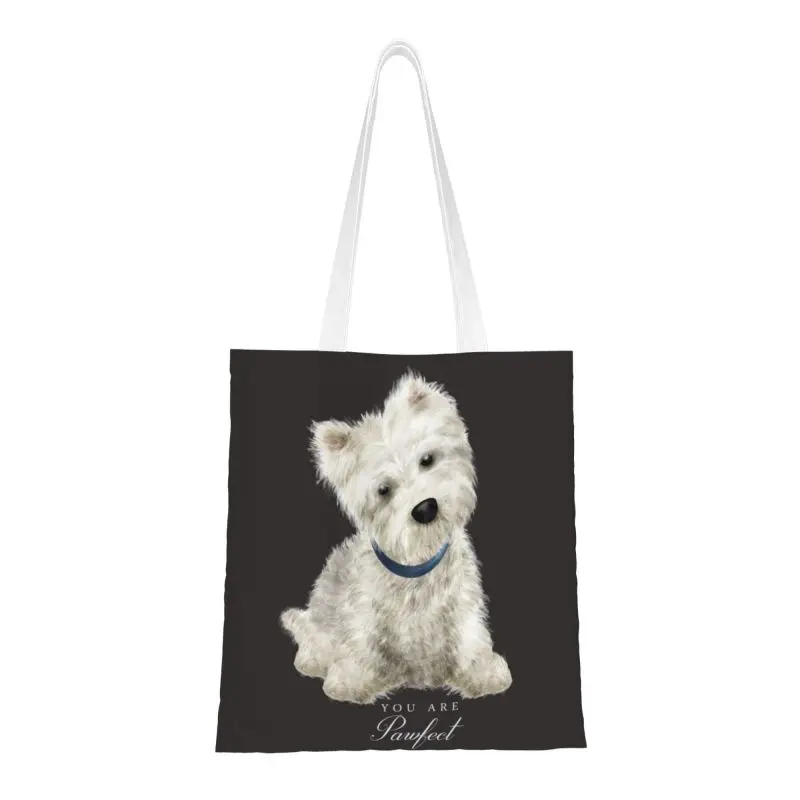 

Westie West Highland White Terrier Dog Groceries Tote Shopping Bags Women Canvas Shoulder Shopper Bag Large Capacity Handbag