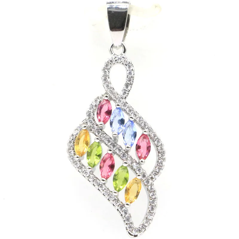 

42x17mm Multi Color Rhodolite Garnet Rich Blue Violet Tanzanite Golden Citrine Green Peridot White CZ Daily Wear Silver Pendant