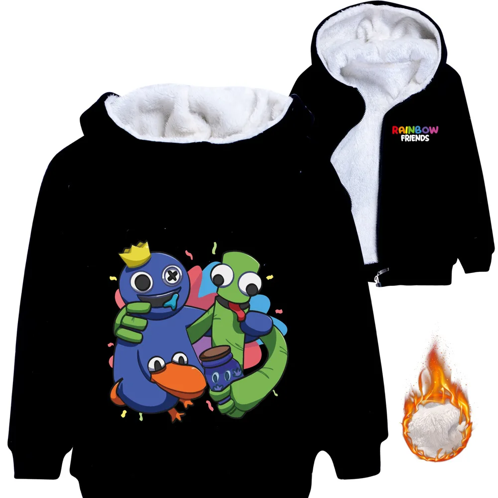 

Зимняя флисовая куртка Rainbow Friends, толстовка для мальчиков, детская одежда, теплая куртка с капюшоном для девочек, ветровка на молнии, Детская ...