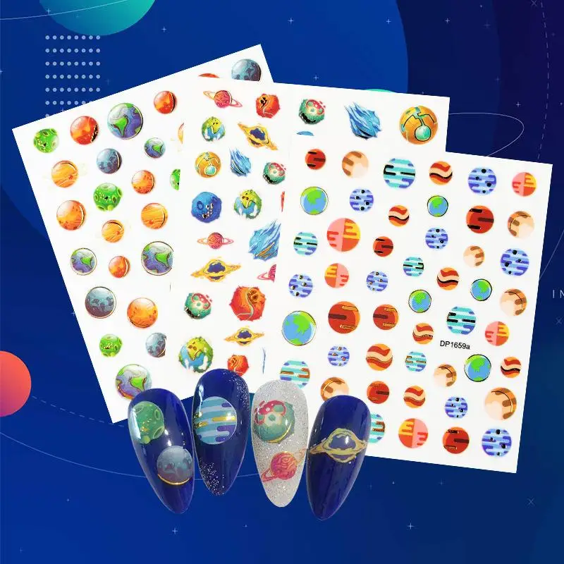 

Новые наклейки для ухода за ногтями, трехмерные золотые наклейки с космическими планетами, наклейки для ногтей, тисненые наклейки