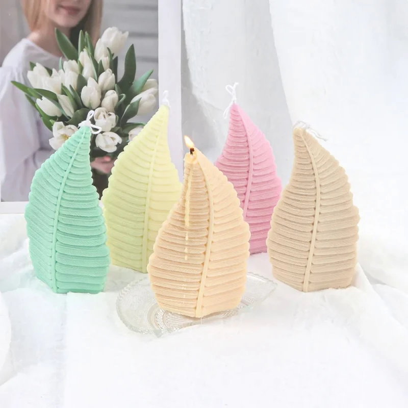 

3D Striped Curved Leaf Silicone Candle Mold Handmade Aroma Wax Soap Polymer Clay Plaster Epoxy Resin Mold Home Decoration