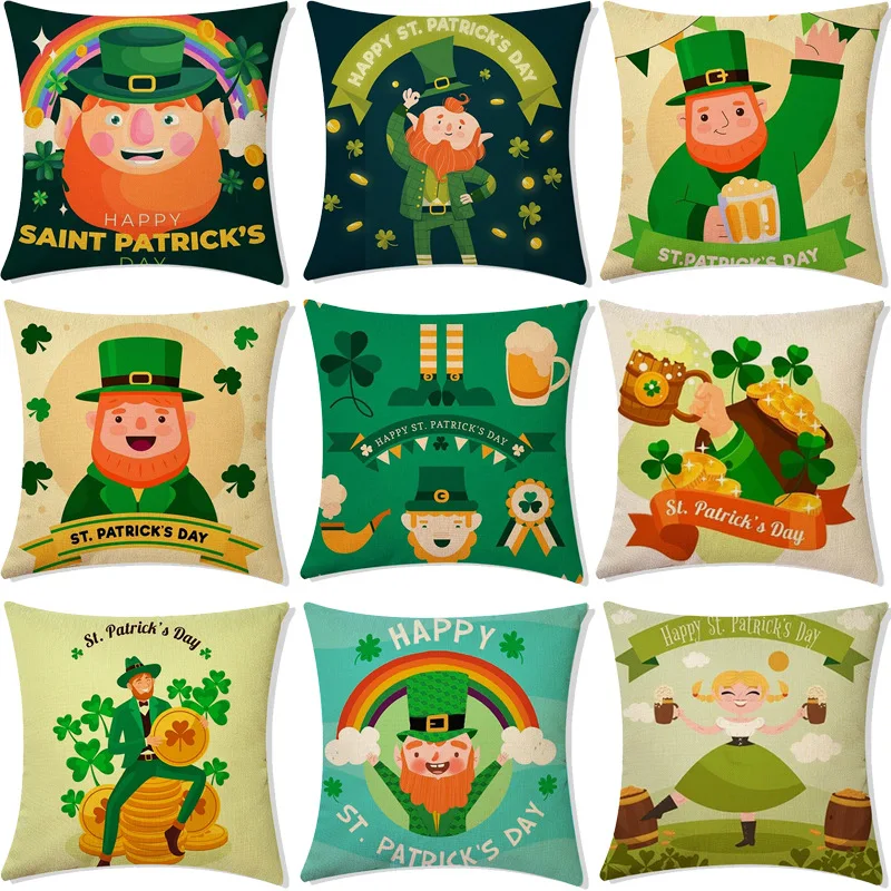 

Популярные чехлы на подушки с надписью Happy St. paфокусы, чехол с карликом и четырьмя листьями, чехол для украшения дома, наволочки, наволочки дл...