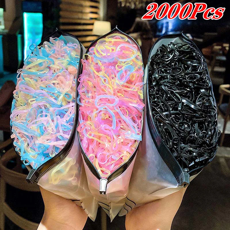 

2000Pcs/Pack Colorful Small Disposable Hair Bands Scrunchie Girls Elastic Rubber Band Ponytail Holder Fashion Hair Accessories