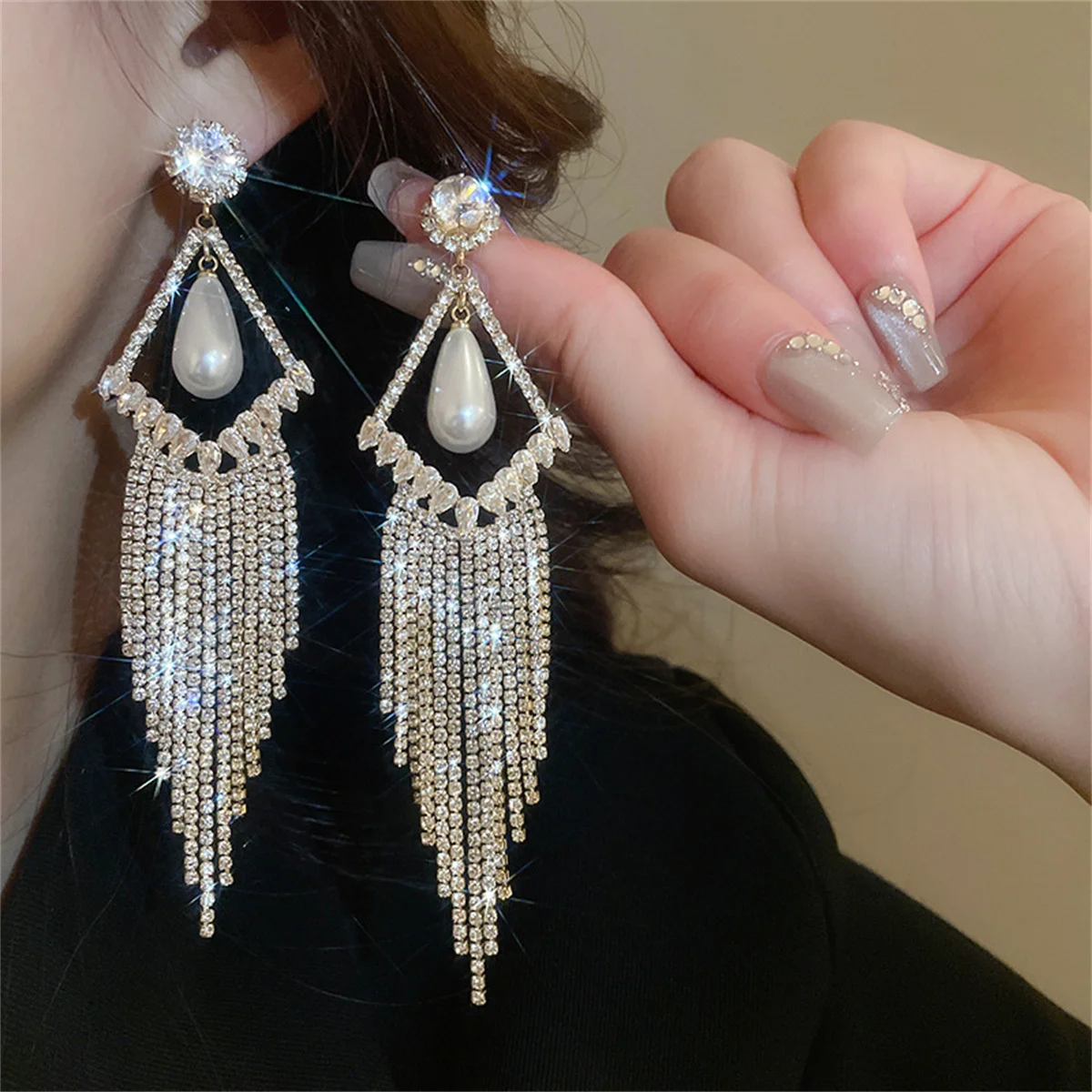 FYUAN геометрические полые жемчужные длинные серьги с кисточками для женщин